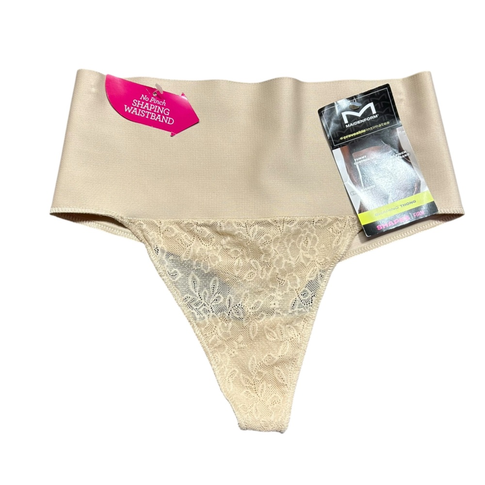 MAIDENFORM tan no pinch shaping waistband thong panty shapewear DM0049 NWT